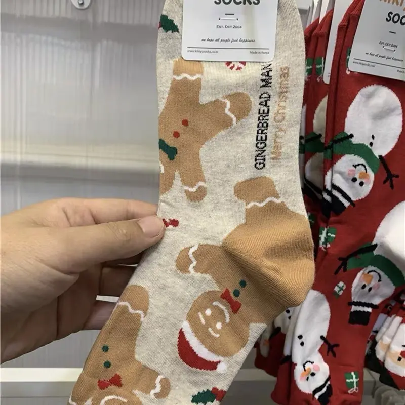 Cute Santa Claus Christmas Socks for Girl Red Snowman Autumn Wintercotton Warm Middle Tube Socks Female Cartoon Xmas Socks