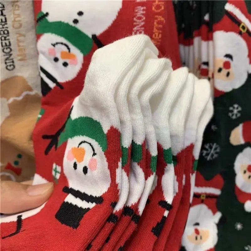 Cute Santa Claus Christmas Socks for Girl Red Snowman Autumn Wintercotton Warm Middle Tube Socks Female Cartoon Xmas Socks
