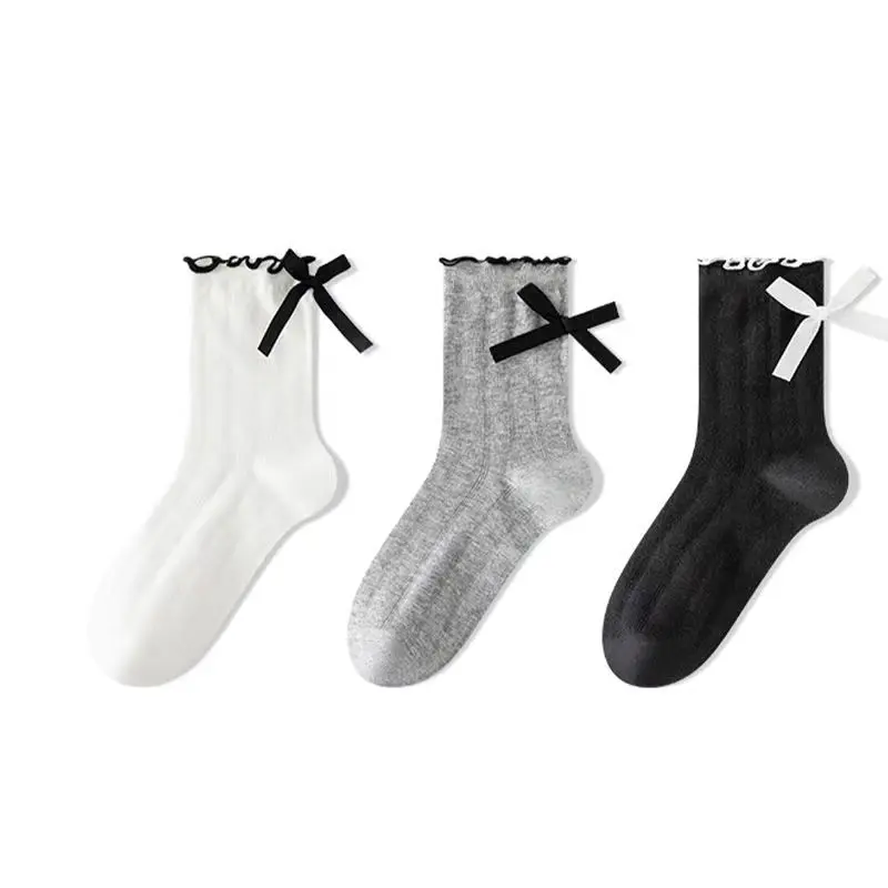 Summer Mesh Thin Sock for Girl Japanese Jk Middle Tube Socks Student Sweet Bow Breathable Short Socks