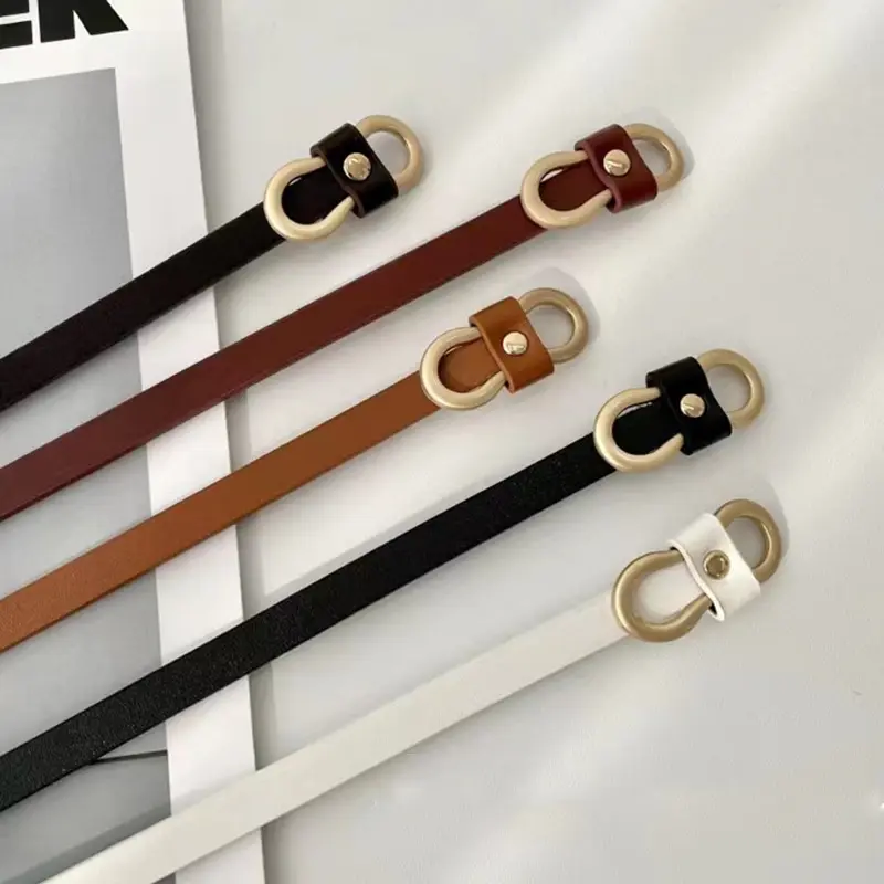 Metal Buckle Nonporous Belts for Women Fashion PU Leather Knotted Long Thin Waistband Adjustable Dress Coat Decorative Straps