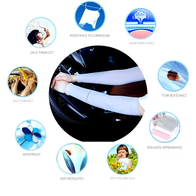 Summer Sunshade Arm Sleeves Ice Silk Solid Color Outdoor Cycling Oversleeve Arm Cover UV Protection Fingerless Sleeves