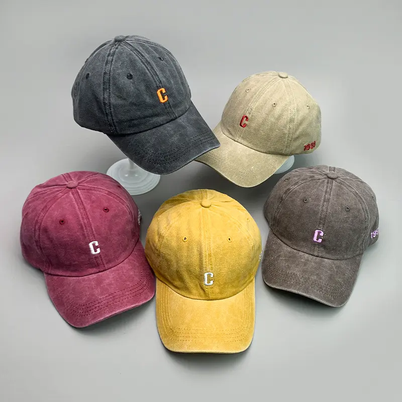 C Letter Embroidery Denim Baseball Caps Solid Color Washed Cotton Spring Autumn Peaked Hats For Man Women Outdoor Sports Sun Hat