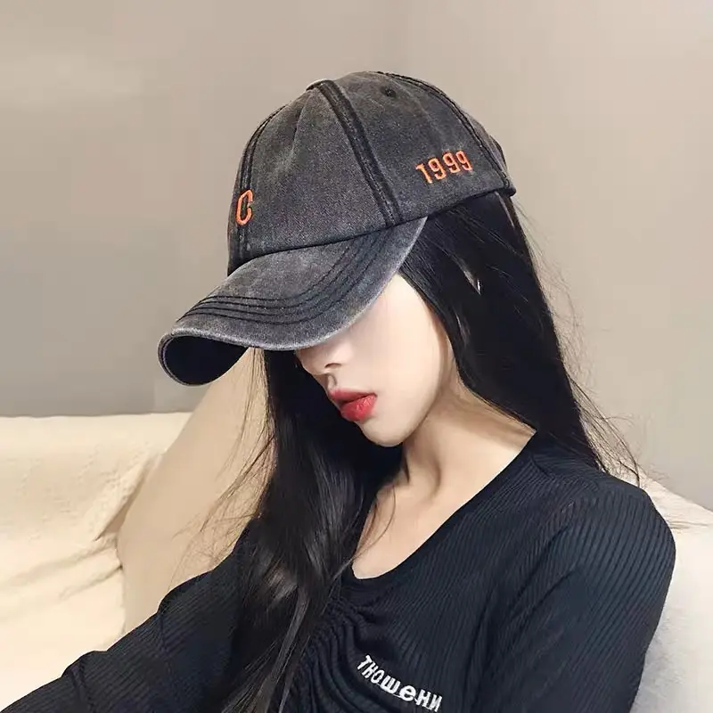 C Letter Embroidery Denim Baseball Caps Solid Color Washed Cotton Spring Autumn Peaked Hats For Man Women Outdoor Sports Sun Hat