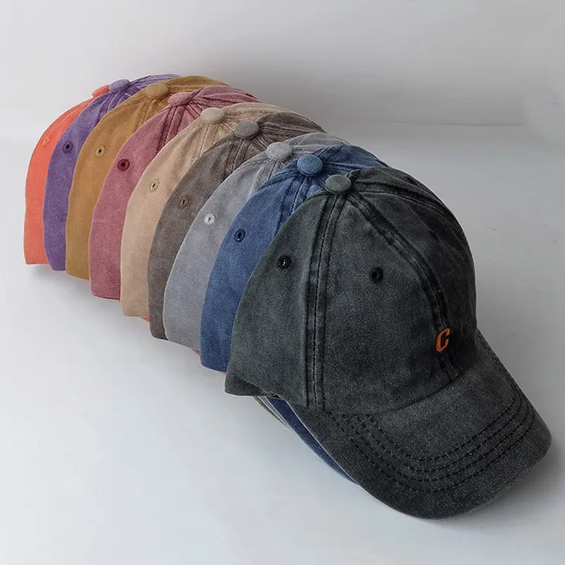 C Letter Embroidery Denim Baseball Caps Solid Color Washed Cotton Spring Autumn Peaked Hats For Man Women Outdoor Sports Sun Hat
