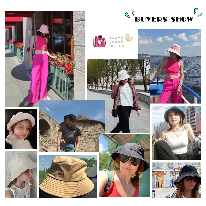 Summer Bucket Hat for Women Big Wide Brim Outdoor Soft Cotton Solid Color Sun Hats Portable Foldable Panama Cap Lady Caps