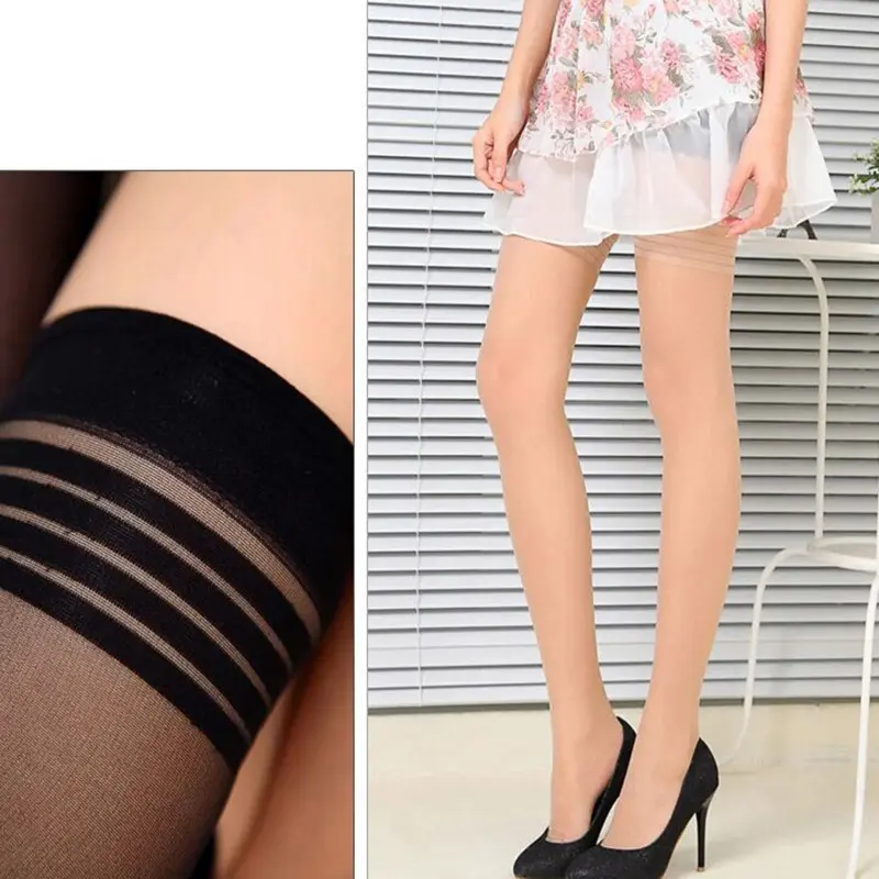 Sheer Sexy black Stockings Thigh High Fishnet Socks Black White Striped Silicone Cross Bandage Stocking Nightclubs Pantyhose