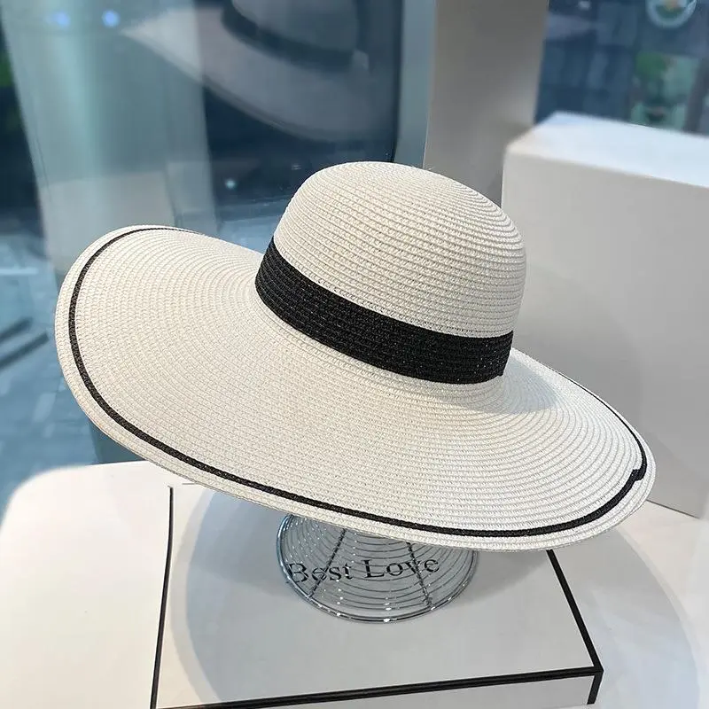 New Women's Beach Straw Hats Girls Outdoor Natural Straw Sun Hats Visor New Summer Large Brim Cap Gorras