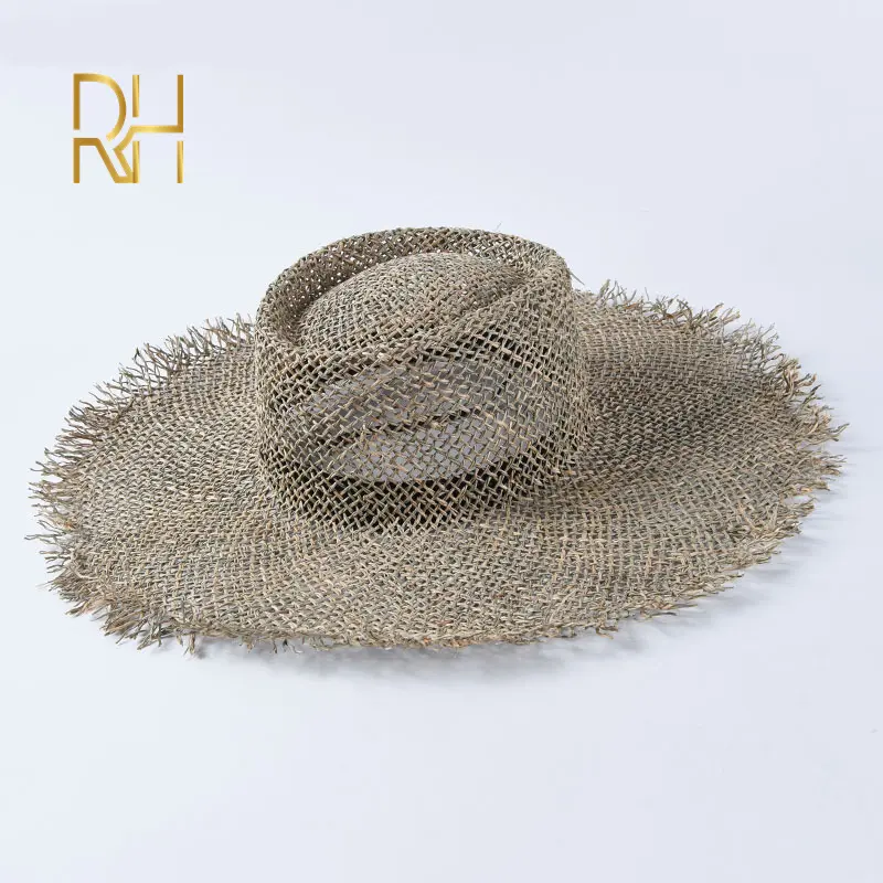 RH Fashion Summer Women Travel Fedora Straw Hat Breathable Salt Seagrass Panama Jazz Straw Beach Sun Cap For Vacation