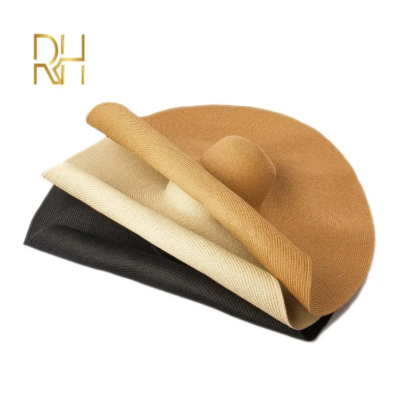 Big Beach Sun Straw Hat 30 40cm Brim 80 100cm Diameter Women Round Protect Travel Holiday Caps Foldable Super Large Straw Hat