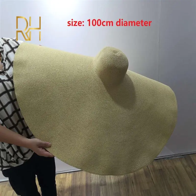 Big Beach Sun Straw Hat 30 40cm Brim 80 100cm Diameter Women Round Protect Travel Holiday Caps Foldable Super Large Straw Hat