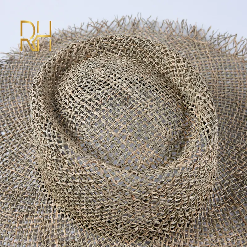 RH Fashion Summer Women Travel Fedora Straw Hat Breathable Salt Seagrass Panama Jazz Straw Beach Sun Cap For Vacation