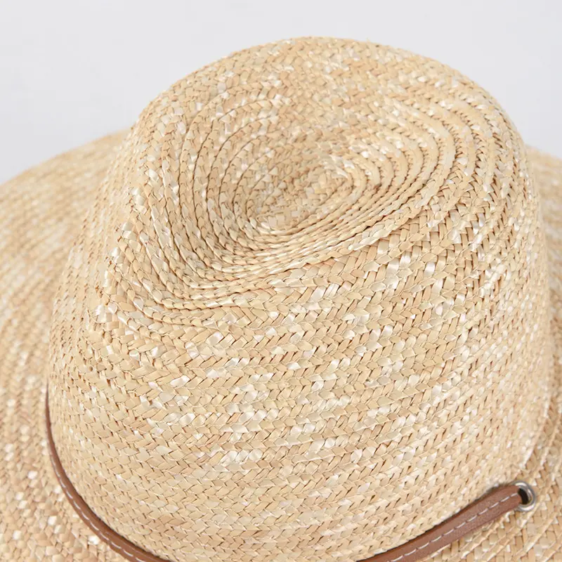 RH Big Brim Panama Jazz Straw Hat Ladies Summer Leather Strap Windproof Wide Fields Natural Wheat Fedora Beach Straw Hats