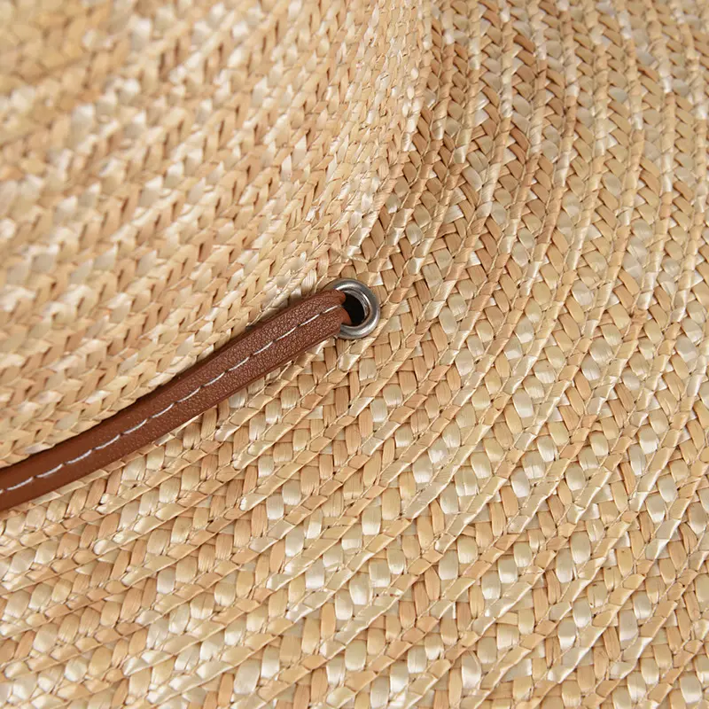 RH Big Brim Panama Jazz Straw Hat Ladies Summer Leather Strap Windproof Wide Fields Natural Wheat Fedora Beach Straw Hats