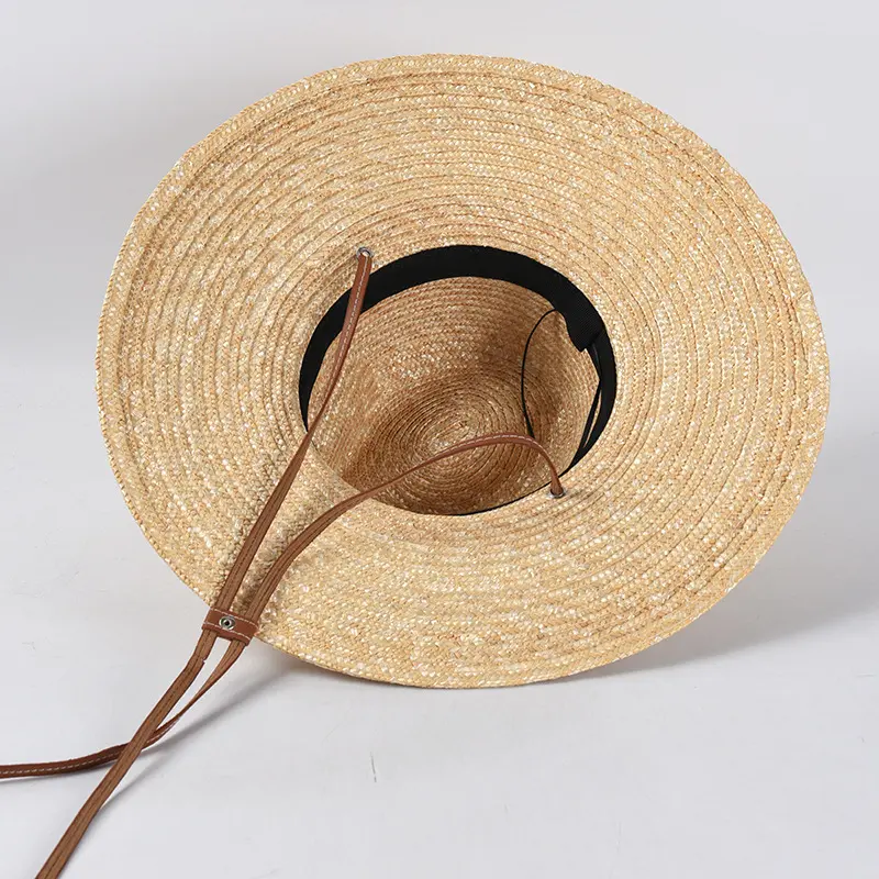 RH Big Brim Panama Jazz Straw Hat Ladies Summer Leather Strap Windproof Wide Fields Natural Wheat Fedora Beach Straw Hats