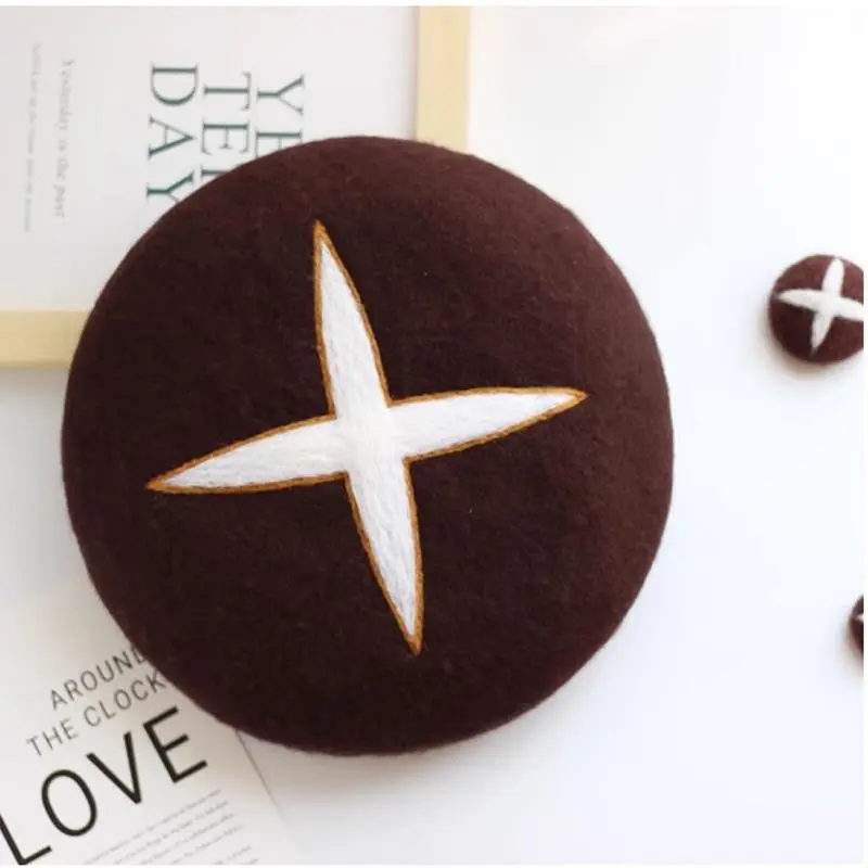 Women Autumn Winter Creative Cute Handmade Brown Wool Felt Brown Shiitake Mushroom Artist Beret Hat