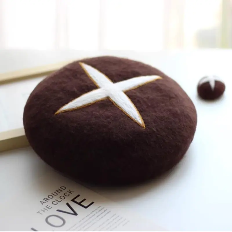 Women Autumn Winter Creative Cute Handmade Brown Wool Felt Brown Shiitake Mushroom Artist Beret Hat
