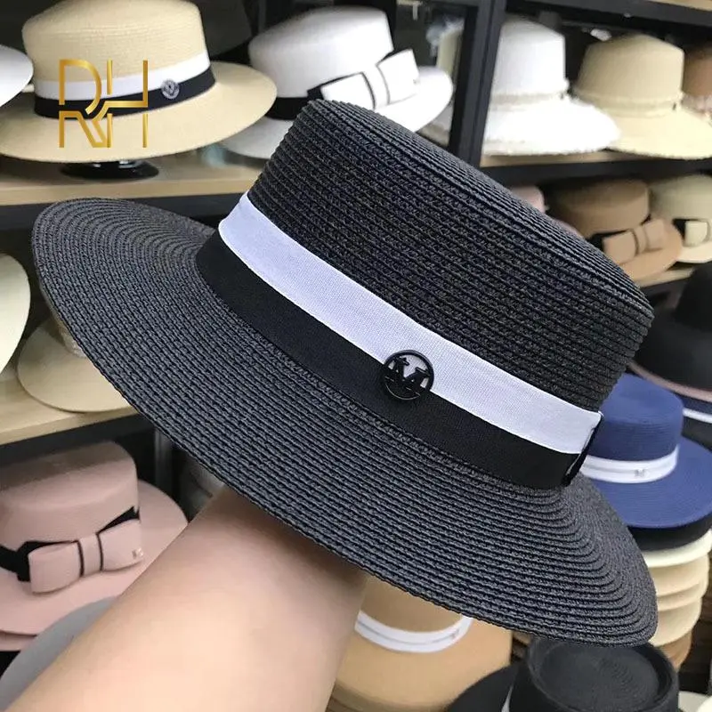 RH Classical Summer British Retro Flat Top Fresh Caps Sunscreen Beach Fashion M Straw Hat Outside