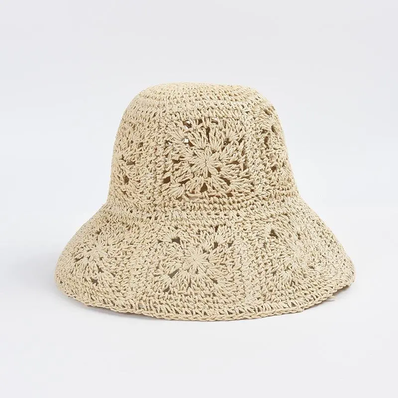 Hand-woven Crochet Sun Hats for Women 2023 New Bucket Hat Summer Travel Fashion Hollow Out Sunshade Straw Retro Basin Cap