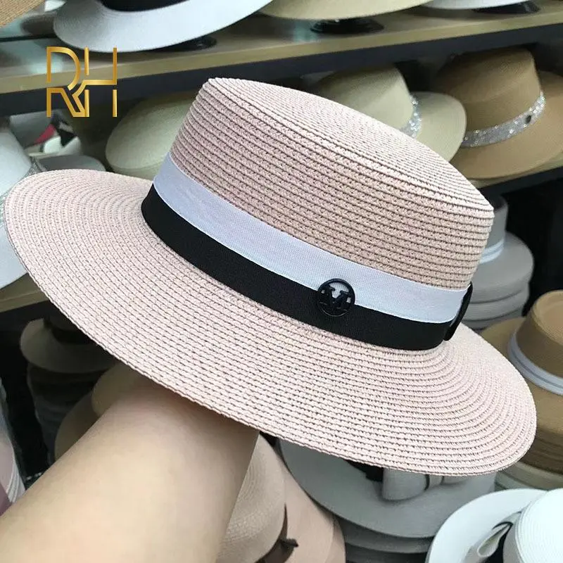 RH Classical Summer British Retro Flat Top Fresh Caps Sunscreen Beach Fashion M Straw Hat Outside