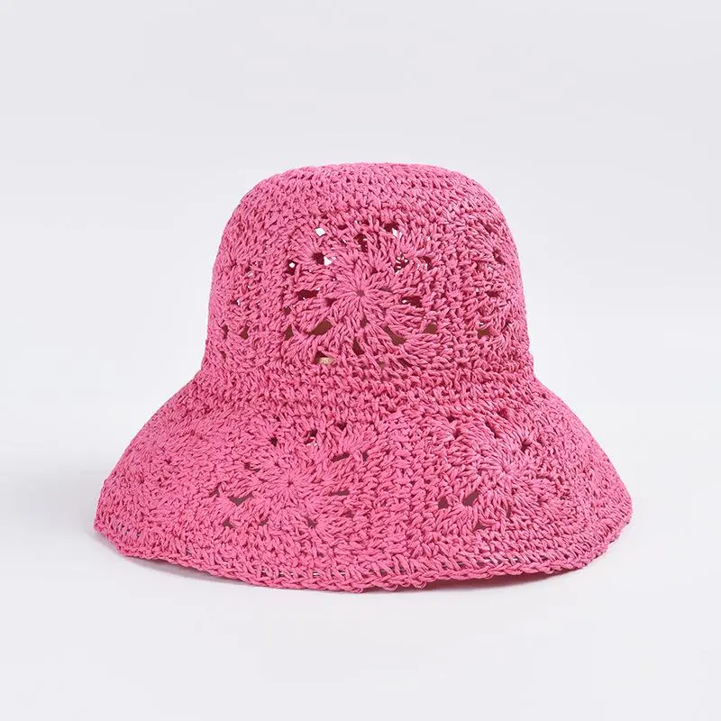 Hand-woven Crochet Sun Hats for Women 2023 New Bucket Hat Summer Travel Fashion Hollow Out Sunshade Straw Retro Basin Cap