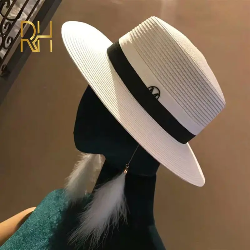 RH Classical Summer British Retro Flat Top Fresh Caps Sunscreen Beach Fashion M Straw Hat Outside