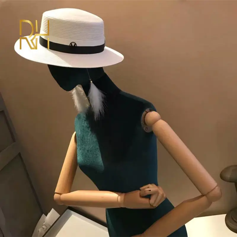 RH Classical Summer British Retro Flat Top Fresh Caps Sunscreen Beach Fashion M Straw Hat Outside