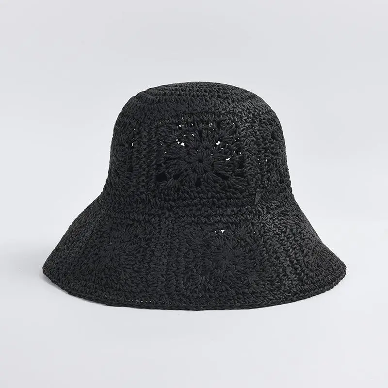 Hand-woven Crochet Sun Hats for Women 2023 New Bucket Hat Summer Travel Fashion Hollow Out Sunshade Straw Retro Basin Cap
