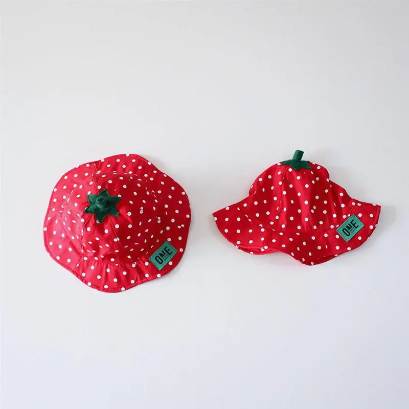 RH Spring Summer Strawberry Dot Red Cartoon Baby Hat Children Toddler Kids Sweet Cute Sun Bucket Hat