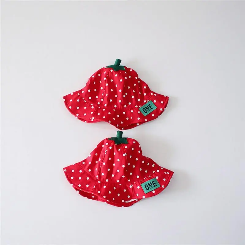 RH Spring Summer Strawberry Dot Red Cartoon Baby Hat Children Toddler Kids Sweet Cute Sun Bucket Hat