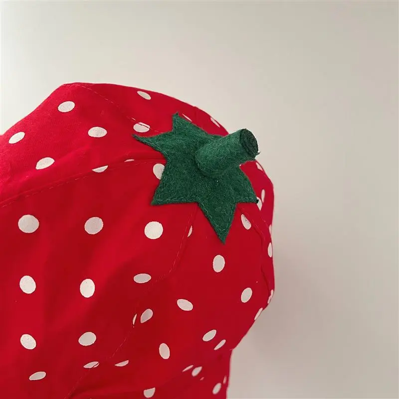 RH Spring Summer Strawberry Dot Red Cartoon Baby Hat Children Toddler Kids Sweet Cute Sun Bucket Hat