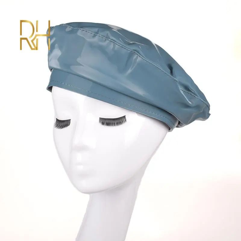 Lady mirror PU leather beret female spring autumn Winter Ski casual hat fashion French Artist painter glossy leather Beret Cap