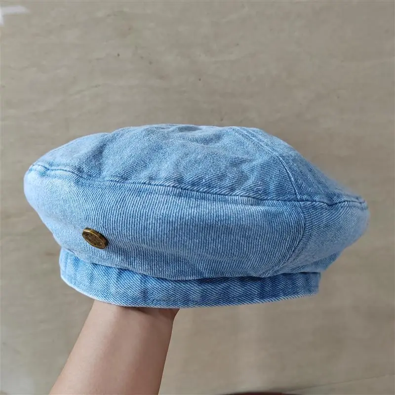 Women Big Head Edition New Cowboy Wash Denim Blue Beret Autumn Casual Belle Adjustable Thick Soft Painter Hat