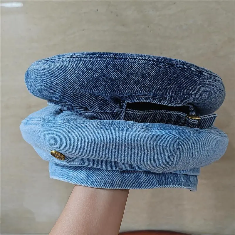 Women Big Head Edition New Cowboy Wash Denim Blue Beret Autumn Casual Belle Adjustable Thick Soft Painter Hat