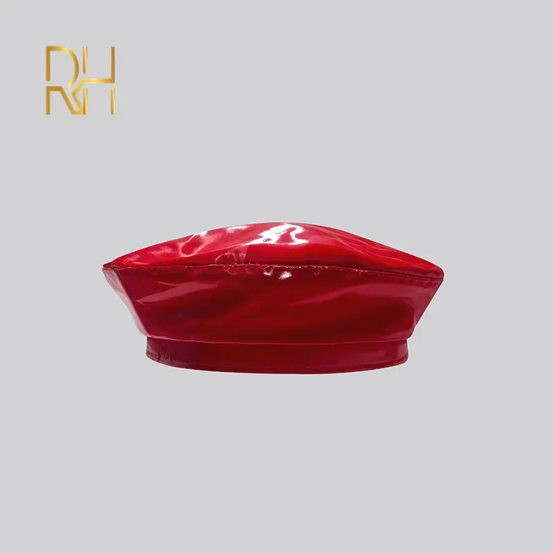 Lady mirror PU leather beret female spring autumn Winter Ski casual hat fashion French Artist painter glossy leather Beret Cap