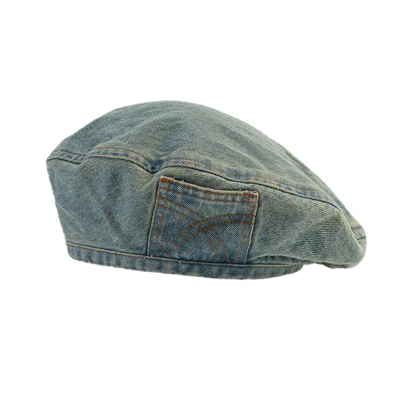 2023 Retro Denim Berets Hat Casual Autumn Shade Painter Cap Korean Solid Color Octagonal Women's Painter Hats