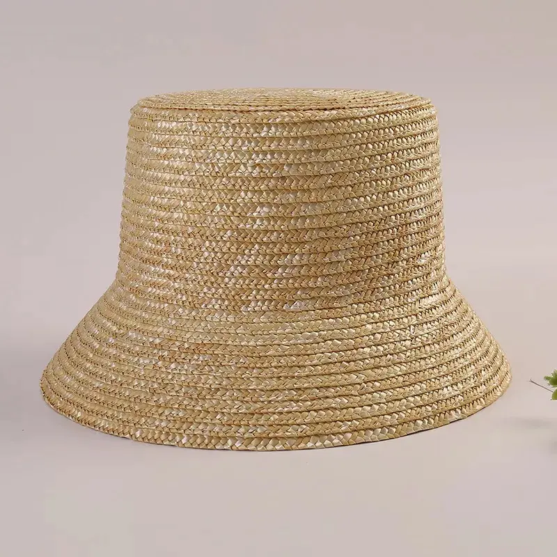 French Retro Straw Hat Straw Bucket Cap Women Summer Sunshade Holiday Beach Hat With Black Ribbon