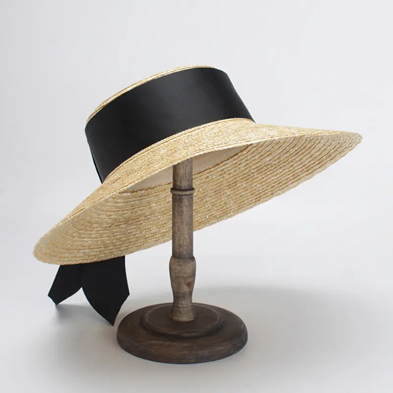 European American Style Wide Bow Tie Ribbon Flat Top Large Brim Straw Hat Sun Protection Big Natural Wheat Straw Hat