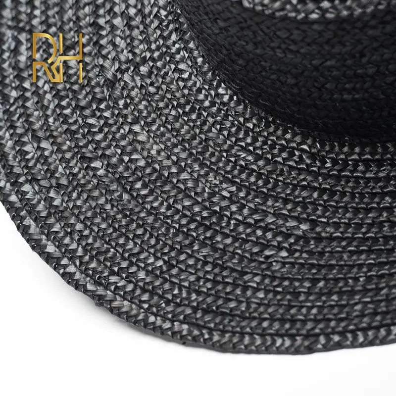 Lady kids Fashion Black Wheat Boater straw hat out Flat top cap Fedora 5 - 7cm 10cm 13cm brim wide Natural Grass Sun bowler hat
