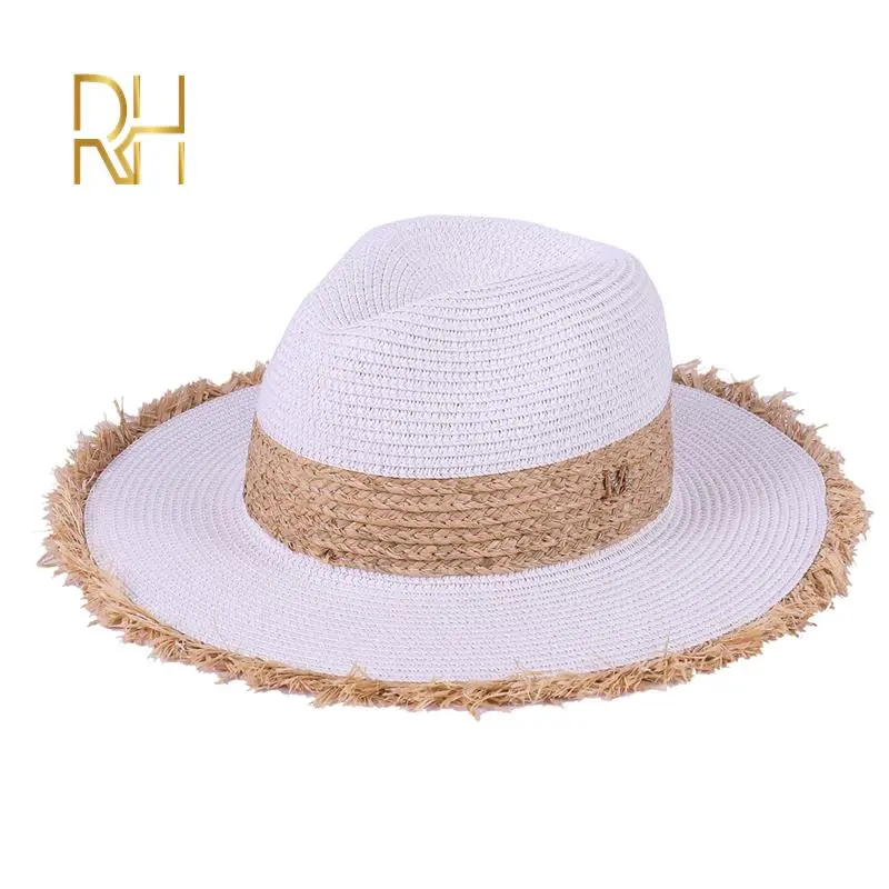 Summer Cowboy Cap Casual Sun Hats For Women Fashion Letter M Jazz Straw For Men Beach Straw Panama Hat Wholesale RH