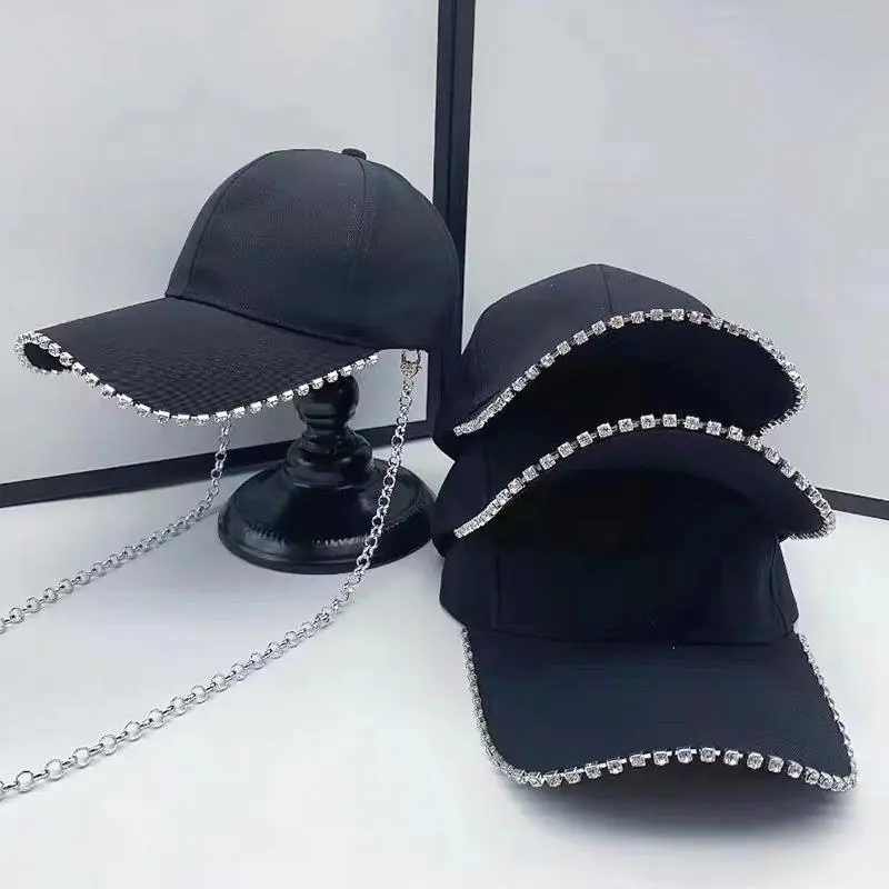 Fashion Fragrant Diamond Chain Trucker Cap Diamond Edge Handmade Beads Street Visors Unisex Men Women Black Baseball Cap