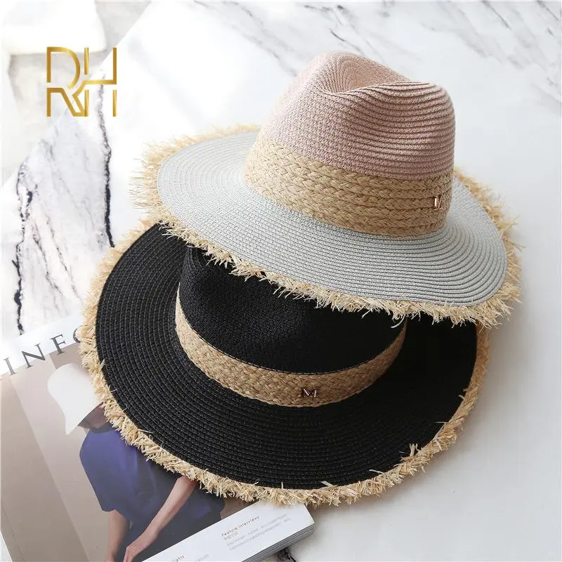 Summer Cowboy Cap Casual Sun Hats For Women Fashion Letter M Jazz Straw For Men Beach Straw Panama Hat Wholesale RH