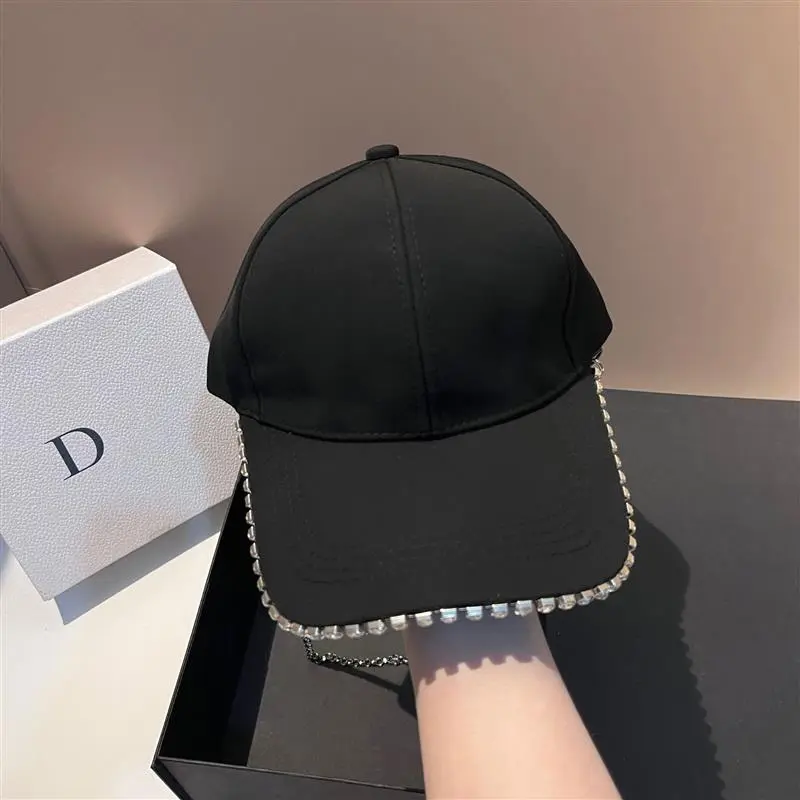 Fashion Fragrant Diamond Chain Trucker Cap Diamond Edge Handmade Beads Street Visors Unisex Men Women Black Baseball Cap