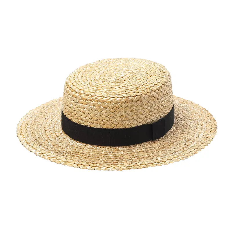 RH Spring Summer Beach hat Black Ribbon Female Thick Wide Wheat Braid Boater Hat Natural Straw Beach Visor Sun Cap