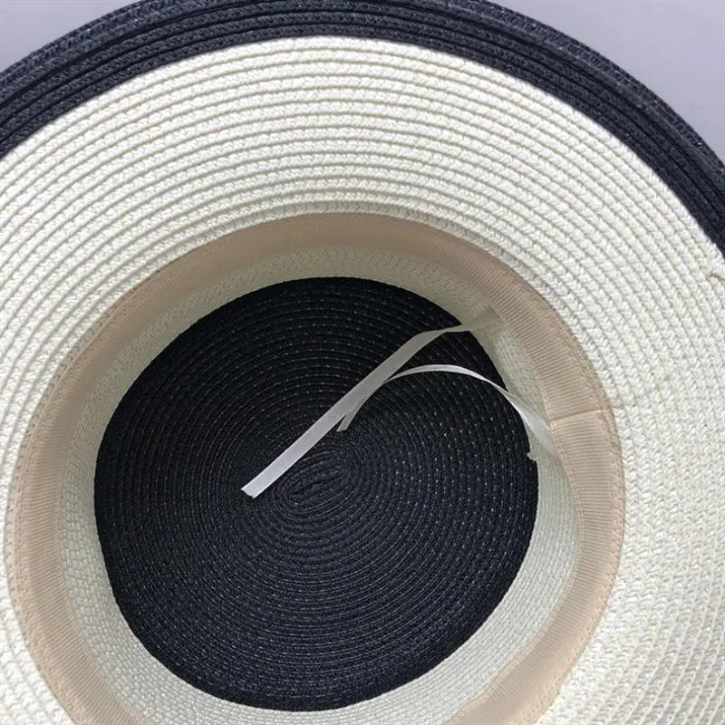 Chic Flat Top Elegant Straw Hat Versatile British Retro Panama Outdoor Travel Hat With Ribbon Band