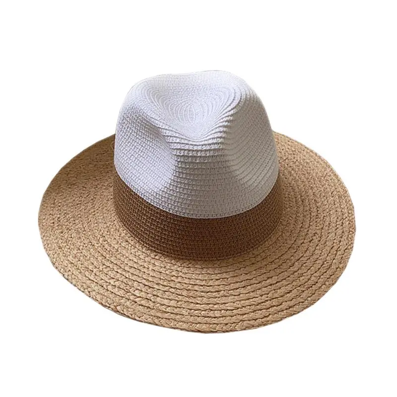 Female Raffia Stitching Panama Straw Hat British Fashion Fedora Hat Sun Protection Beach Natural Hat