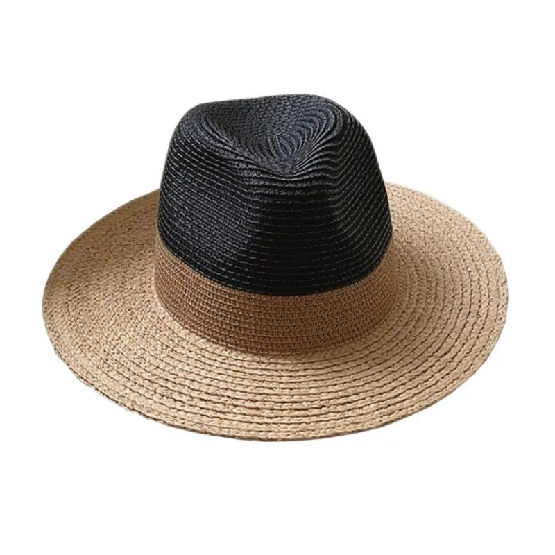 Female Raffia Stitching Panama Straw Hat British Fashion Fedora Hat Sun Protection Beach Natural Hat