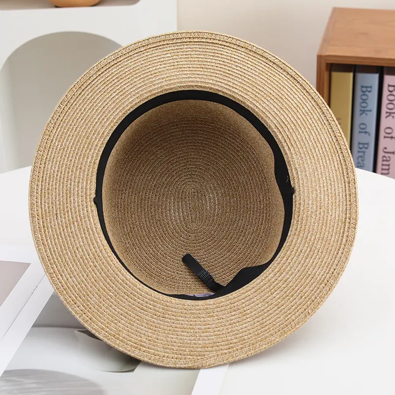 Retro Weave Soft Straw Hat Women Sun Flat Top Hat Spring Summer Fashion Travel Boater Hat With Ribbon