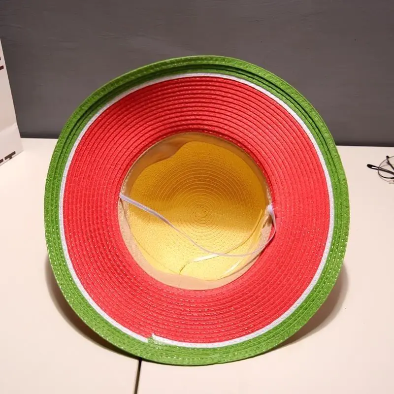 Parent Child Fruit Watermelon Orange Paint Cartoon Sun Girl Mother Kids Round Floppy Straw Hat