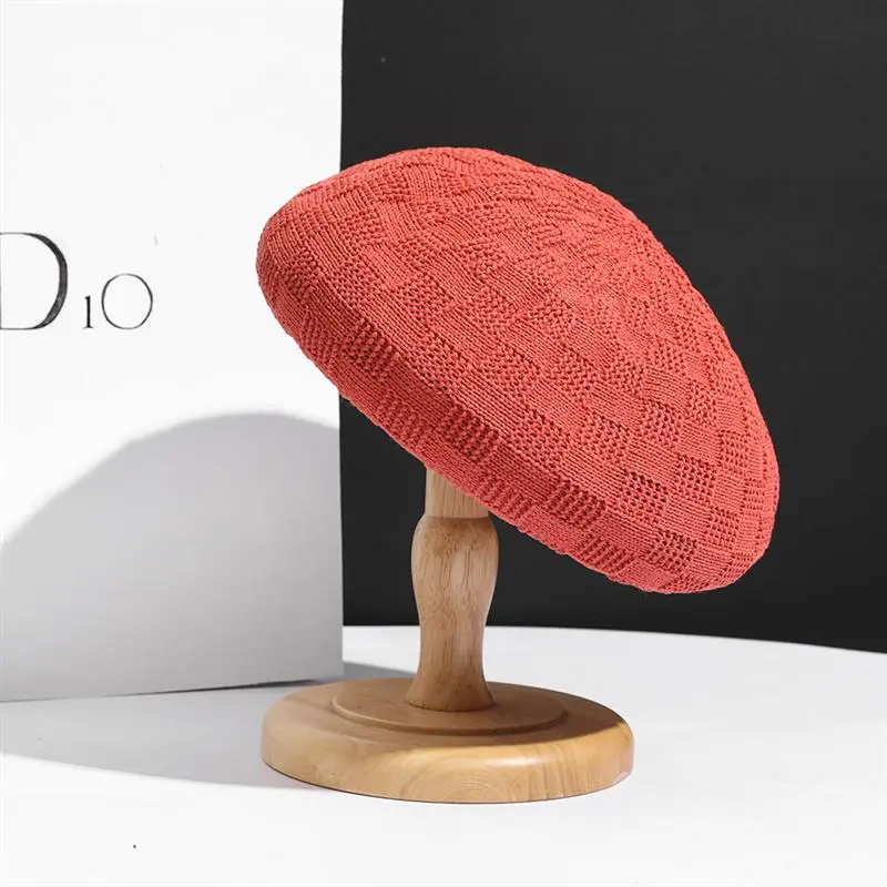 Female Spring Summer Fashionable Paper Grass Knit Plaid Beret Artist Hat Japanese Chessboard Checked Youngs Pumpkin Caps