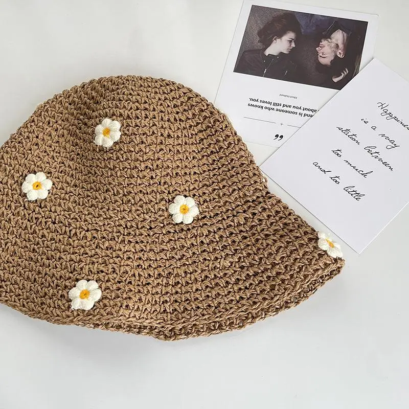 Ladies Summer Beach Sun Protection Fresh Little Flowers Fisherman Hat Sweet Lovely Casual Floral Bucket Straw Hat